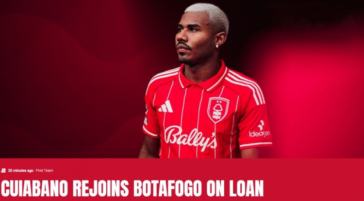 森林官方：22岁后卫库亚巴诺回租至博塔弗戈，租期至今年12月底