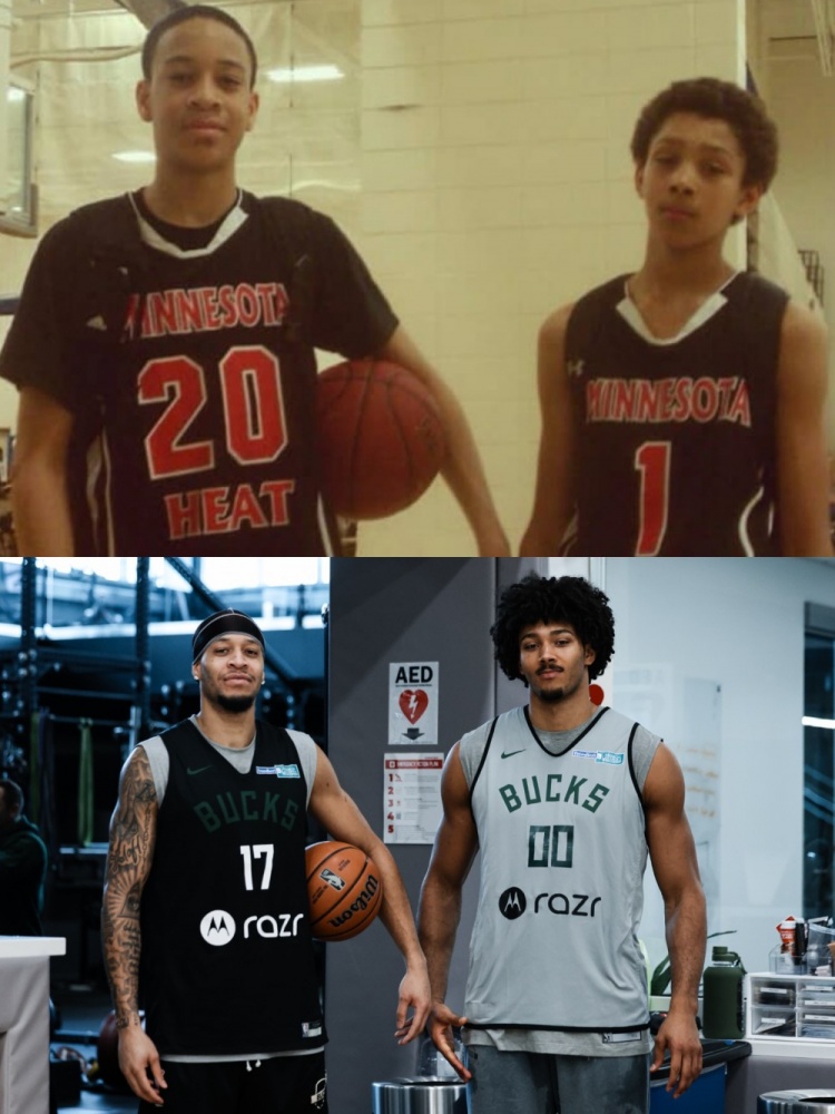 雄鹿晒科菲&希姆斯现在和过去合影：儿时的队友再相聚