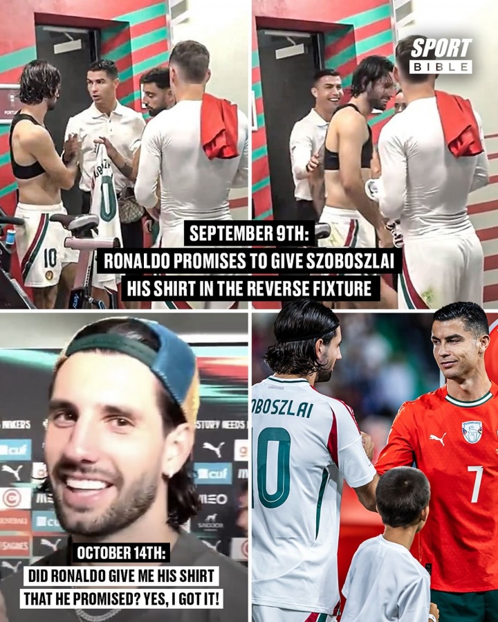 圆梦☺️索博赛后拿到偶像C罗球衣，上次找C罗换球衣时被告知没了